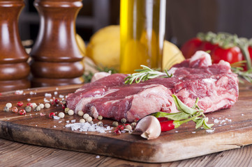 Raw beef on cutting board