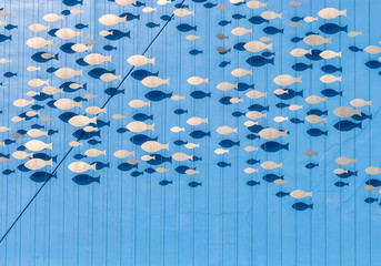 Blue facade with fishes