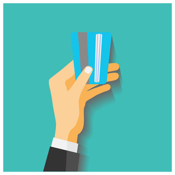 Flat design style illustration. Hand hold credit card