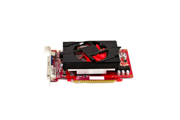 Rote Grafikkarte mit VGA Signal Kabel