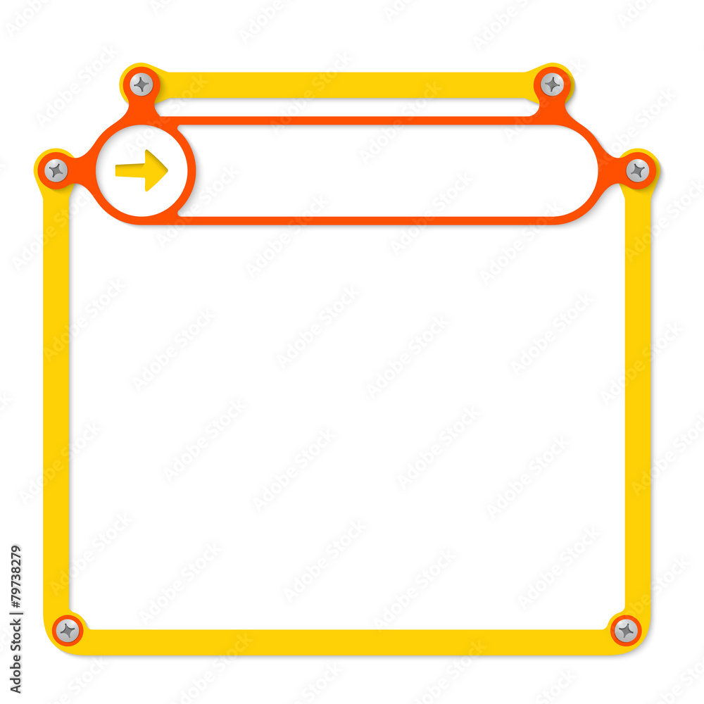 Poster yellow frame for text with screws and red frame for headline
