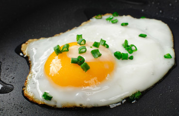 Eggs fried in a pan.