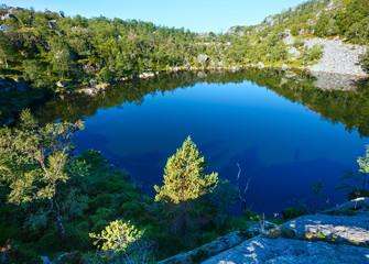 Deep blue mountain lake on Norway