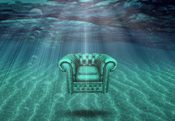 Arm chair floats above sea bottom