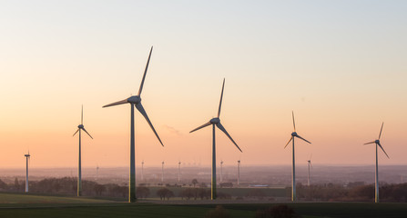 sundown on a wind farm