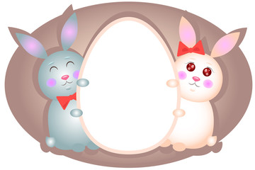 Obraz na płótnie Canvas A couple of bunny holding egg