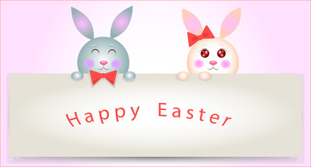 Kids rabbits greeting sign
