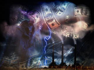 Grunge Landscape with Factory and Currency