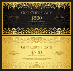 Luxury golden gift certificate in vintage style