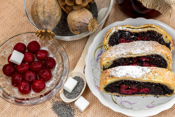 Poppy seed strudel with cherry
