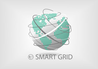 Smart power grid vector illustration with globe and lines