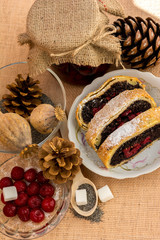Poppy seed strudel with cherry