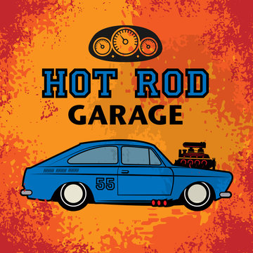 Retro Hot Rod poster, vector