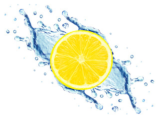 Fototapeta na wymiar lemon and water splash