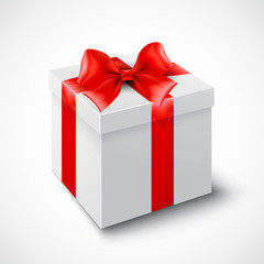 Gift box with red ribbon. Vector illustration