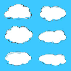 Cartoon clouds. Illustration on blue background. Vector