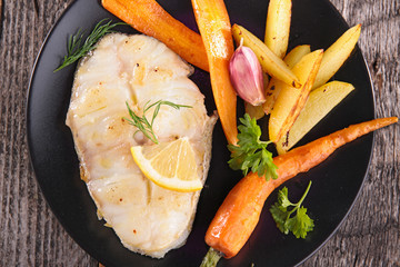 grilled fish and vegetables