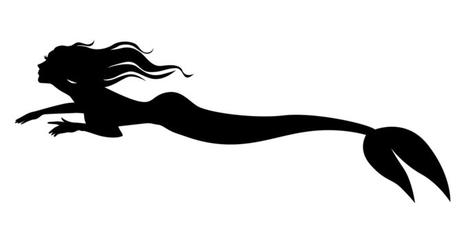 Silhouette mermaid swimming forward