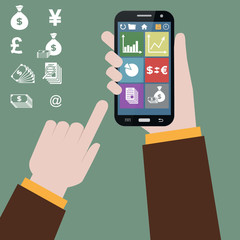 vector image of stock market on mobile phone