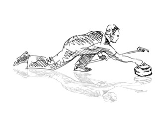 Hand sketch curling player. Vector illustration