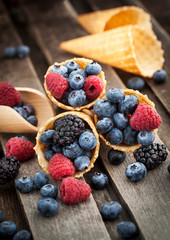Fresh berries in waffle cone