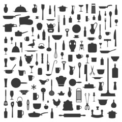 Silhouetten Hintergrund aus K&uuml;chenutensilien Schwarz Wei&szlig;