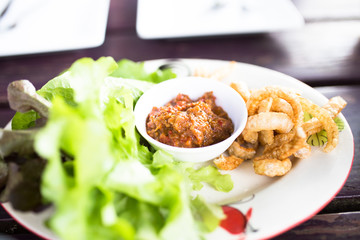 Chili Young Dip with Crispy Pork
