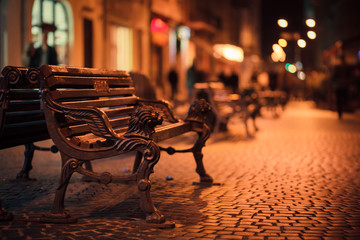 Bench in night street
