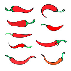 Set simple sketch icon peppers isolated on white background. Doo