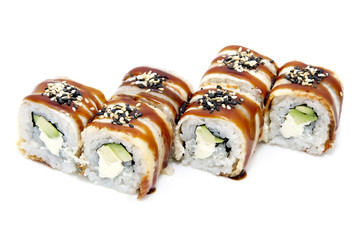 Japanese sushi fish and seafood on white background