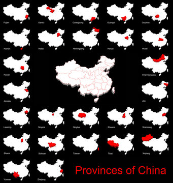 3d illustration provinces of china and map