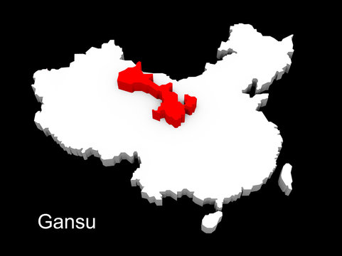3d illustration province of china,focus on gansu