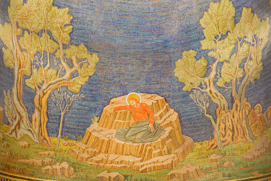 Jerusalem - mosaic of Jesus prayer in Gethsemane garden