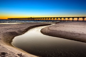 Beach scene in Panama City Beach Florida after sunset