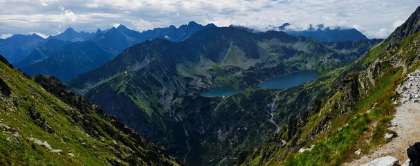 Fototapeta premium Pass Krzyżne at Five Lakes Valley in Polish Polish Tatras