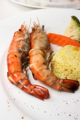 deliciousn Grilled shrimp on the dish.