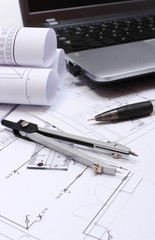 Electrical diagrams, accessories for drawing and laptop