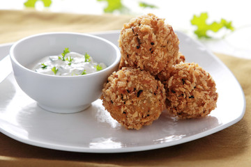 fried crispy zucchini and feta balls