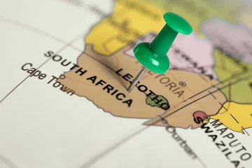 Crédence en verre imprimé Afrique du Sud Localisation Afrique du Sud. Broche verte sur la carte.
