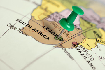 Location Lesotho. Green pin on the map.