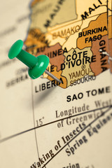 Location Liberia. Green pin on the map.