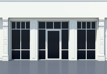 Shopfront with large windows. White store facade.