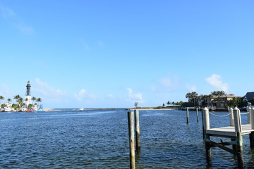 View of Florida ocean inlet with Lighthouse