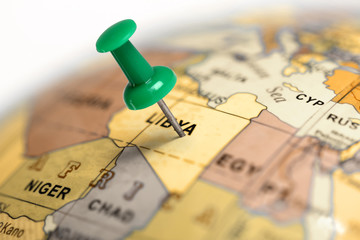 Fototapeta premium Location Libya. Green pin on the map.