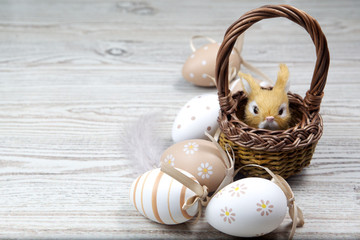 Easter decoration with eggs and rabbit