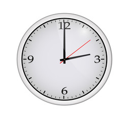 Icon of white clock with shadow. Vector illustration