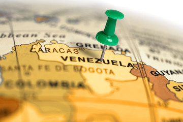 Localisation Vénézuela. Broche verte sur la carte.