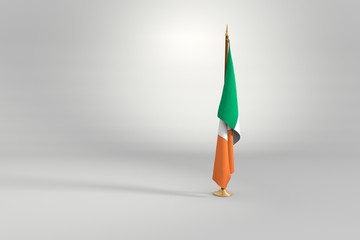 Ireland isolated flag on a wooden mast 3d illustration