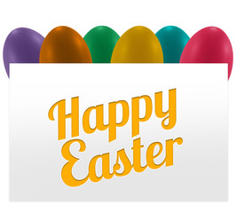 colorful eggs and white paper banner easter text