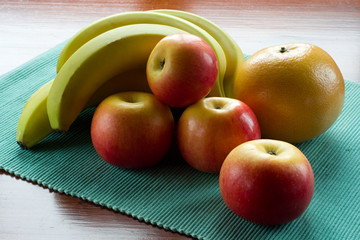 Still life with bananas and apples